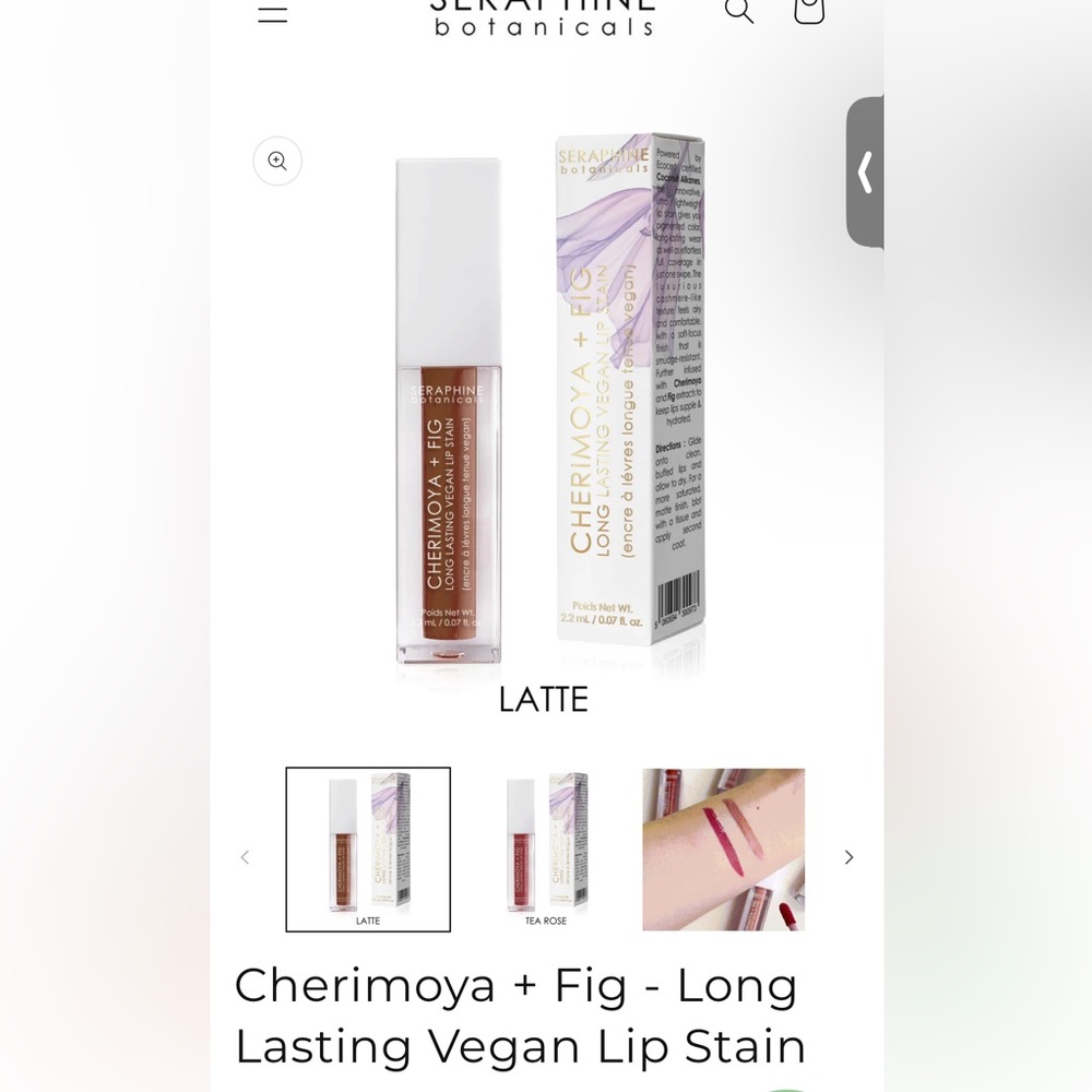 Brand New Seraphine Botanicals Cherimoya + Fig Vegan Lip Stain Latte